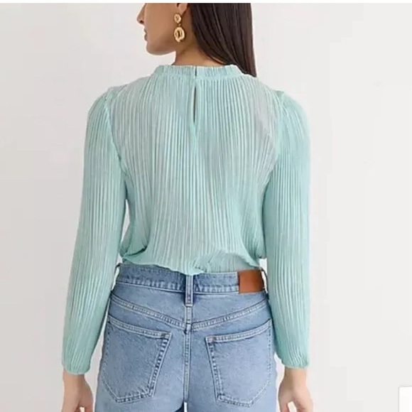 NWT J.Crew Green/Blue Crinkle/Pleated-chiffon V-detail Blouse/Top SZ XS - Picture 4 of 8